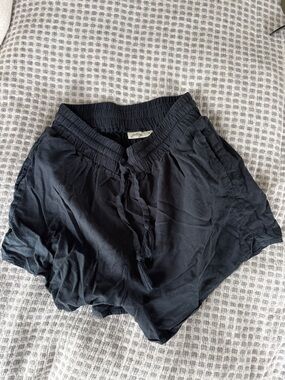 Women's Navy Blue Elastic-Waist Drawstring linen blend Shorts